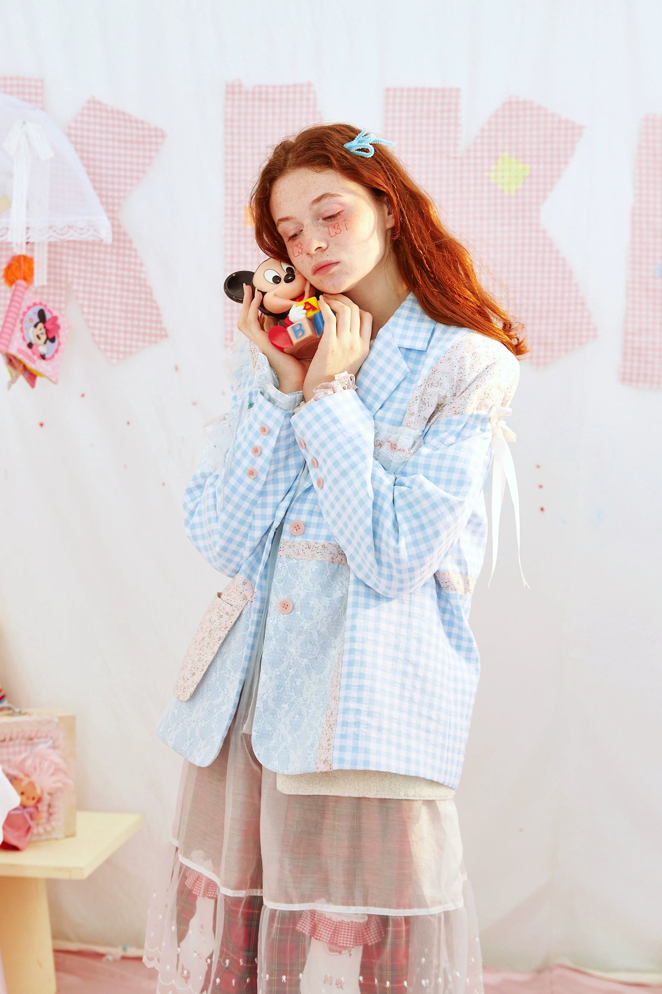 Gingham Patchwork Lace Blazer