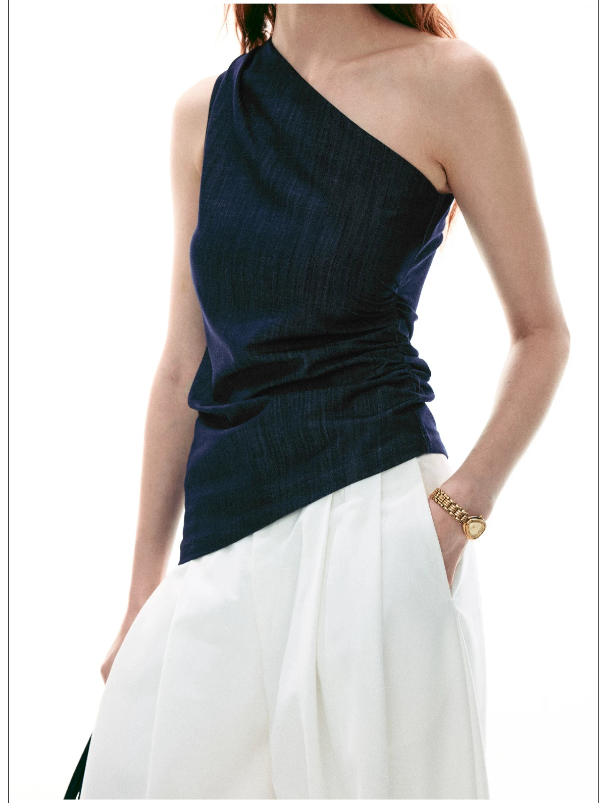 Midnight Meridian One-Shoulder Draped Top