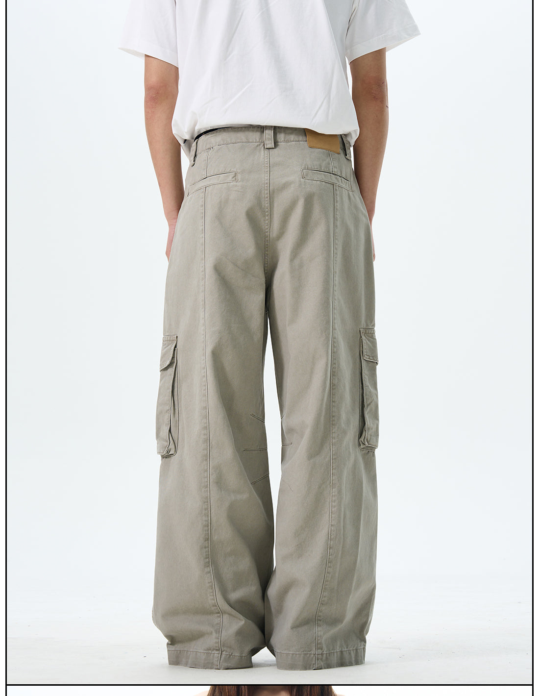 Wide Leg Cargo Pants in  Beige & Black