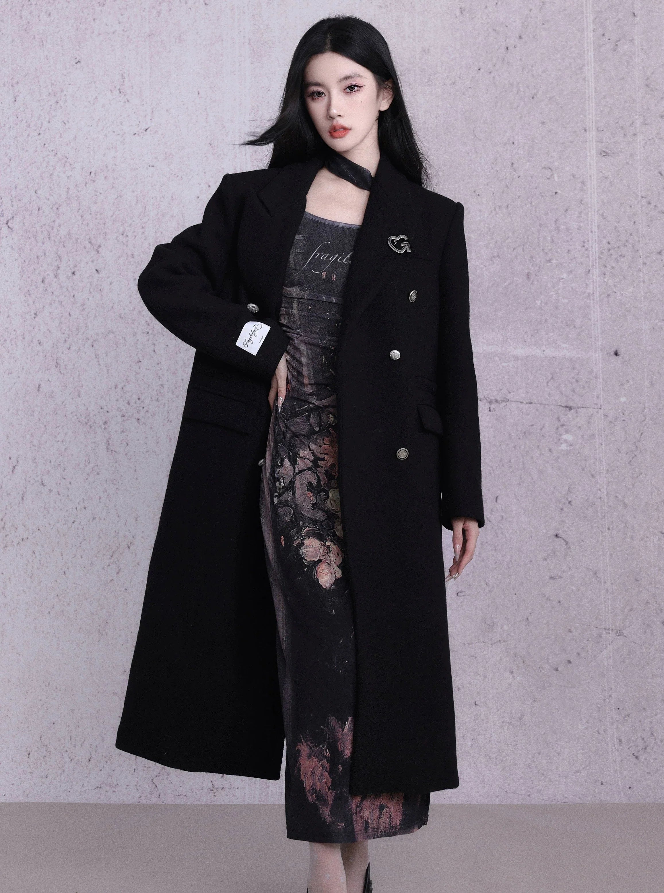 Black longline wool coat shop