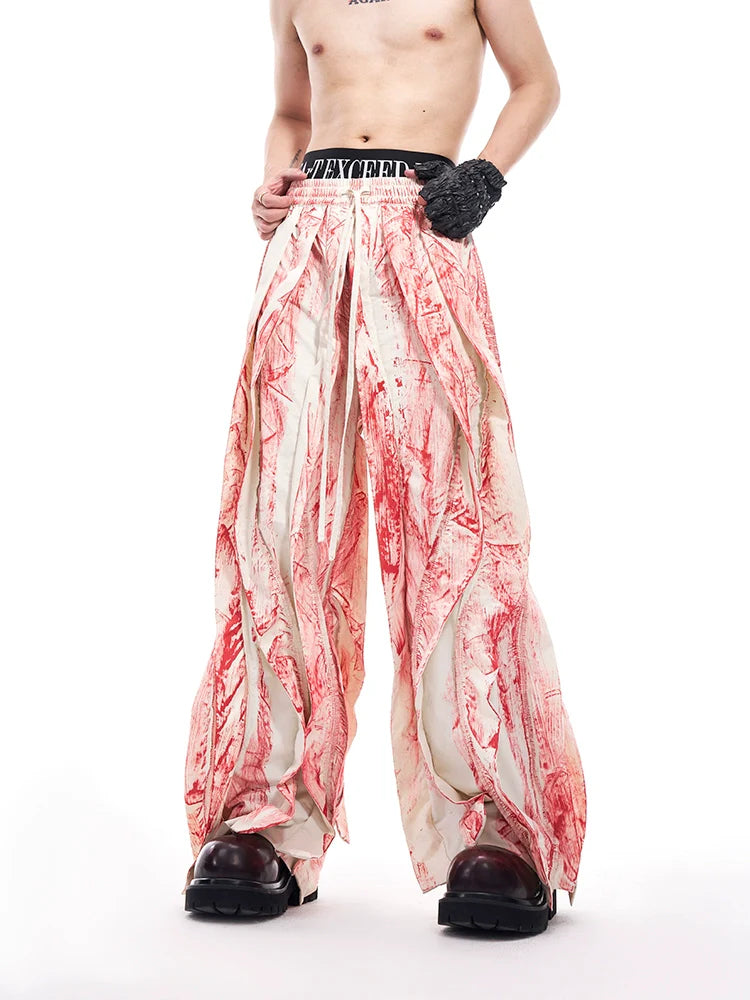Drawstring Marble Wide-Leg Pants