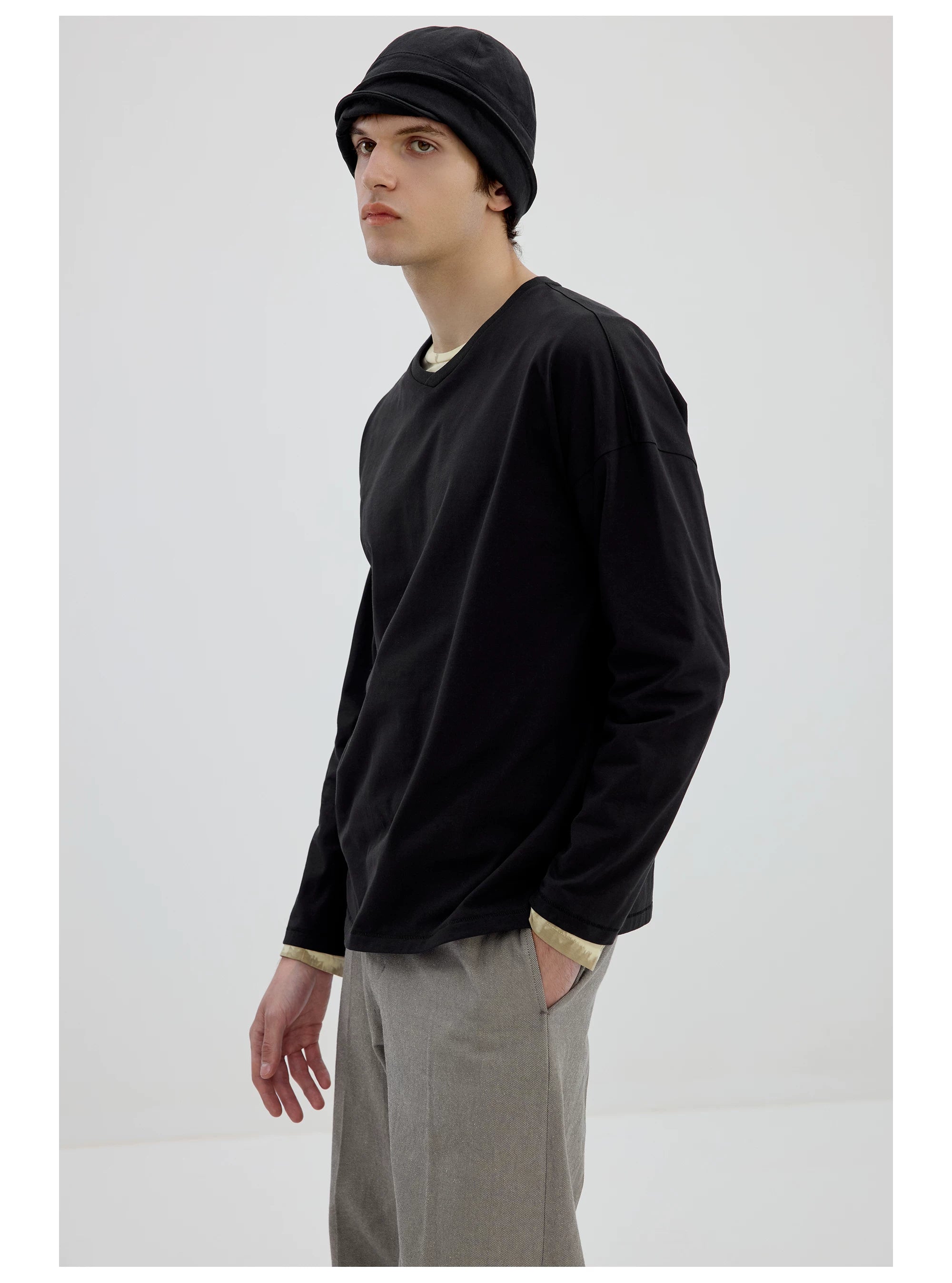 Relaxed V-Neck Long-Sleeve Tee