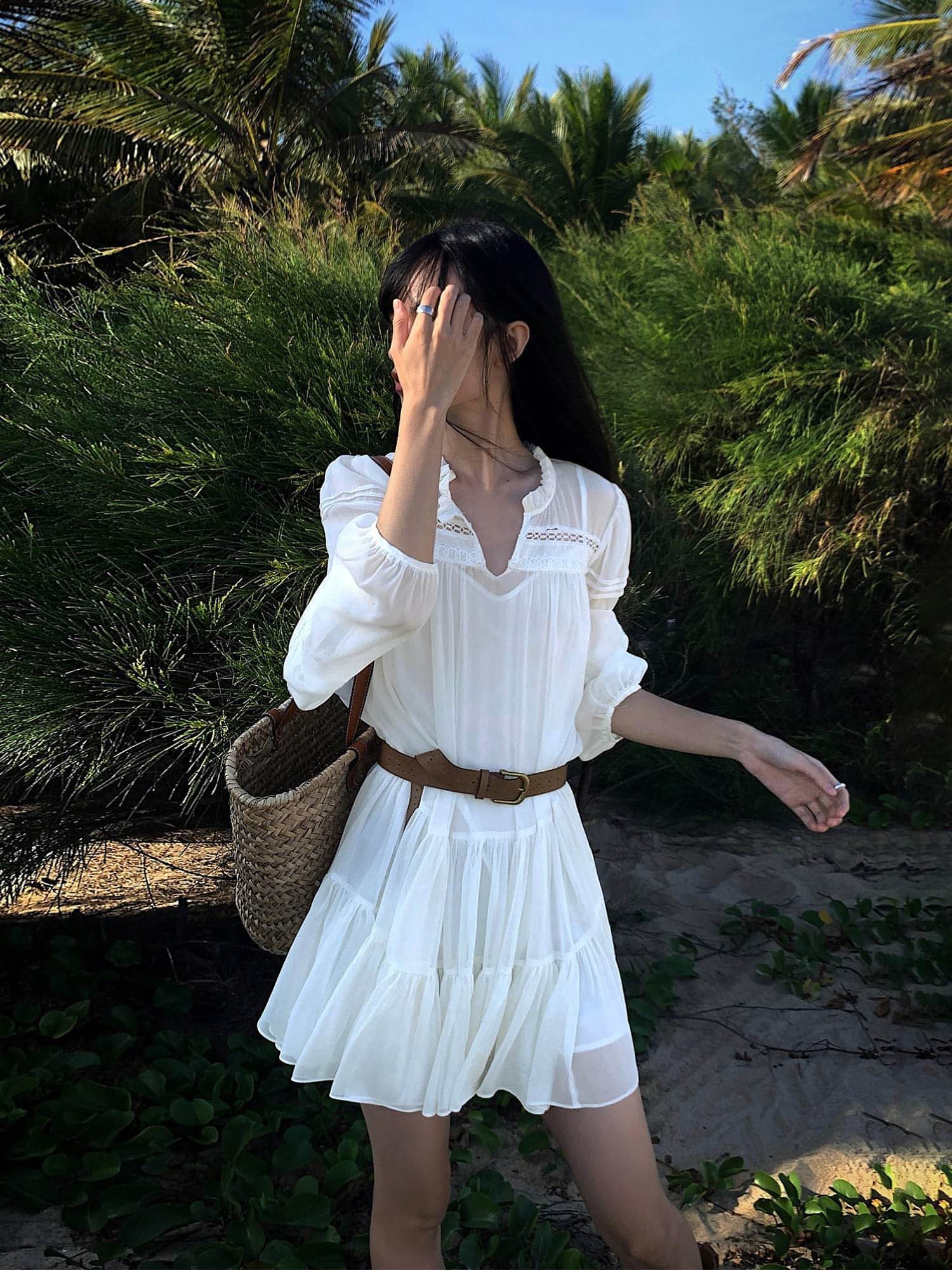 white summer dress sleeves Summer French Style White Shirt Dress exclusive at chiclara