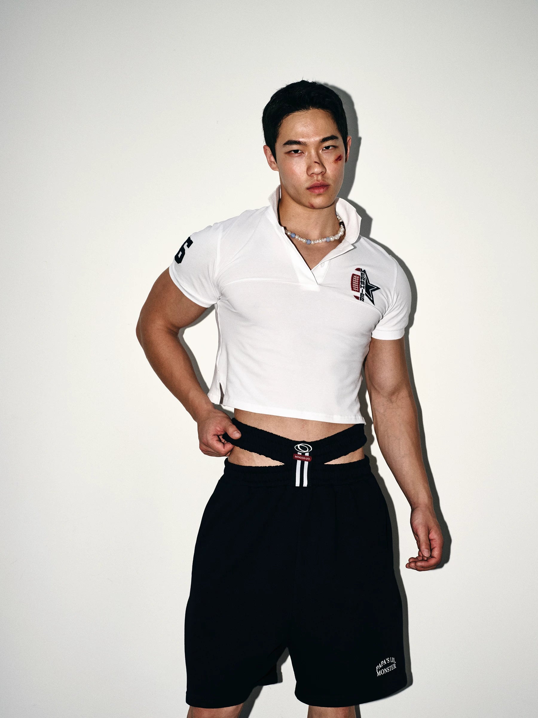 White Rebel Cropped Rugby Polo Top