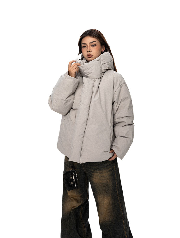 High Collar Windproof Hooded Down Jacket - chiclara