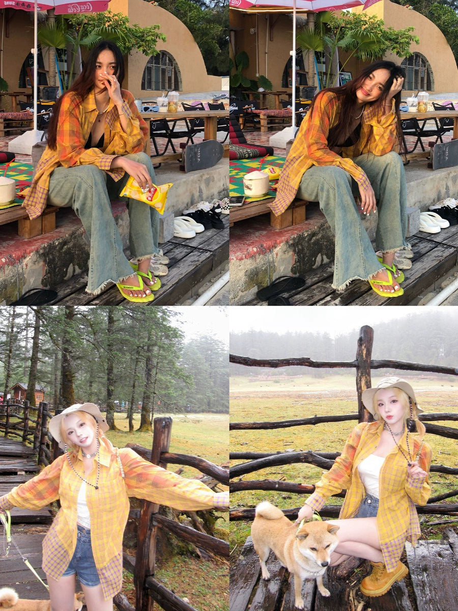 Yellow Plaid Oversized Shirt