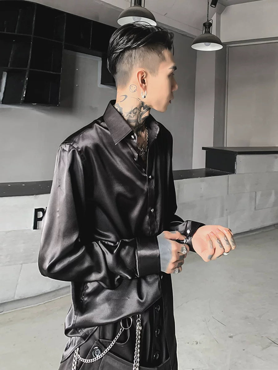 Noir Luxe Liquid Satin Button‑Up Shirt