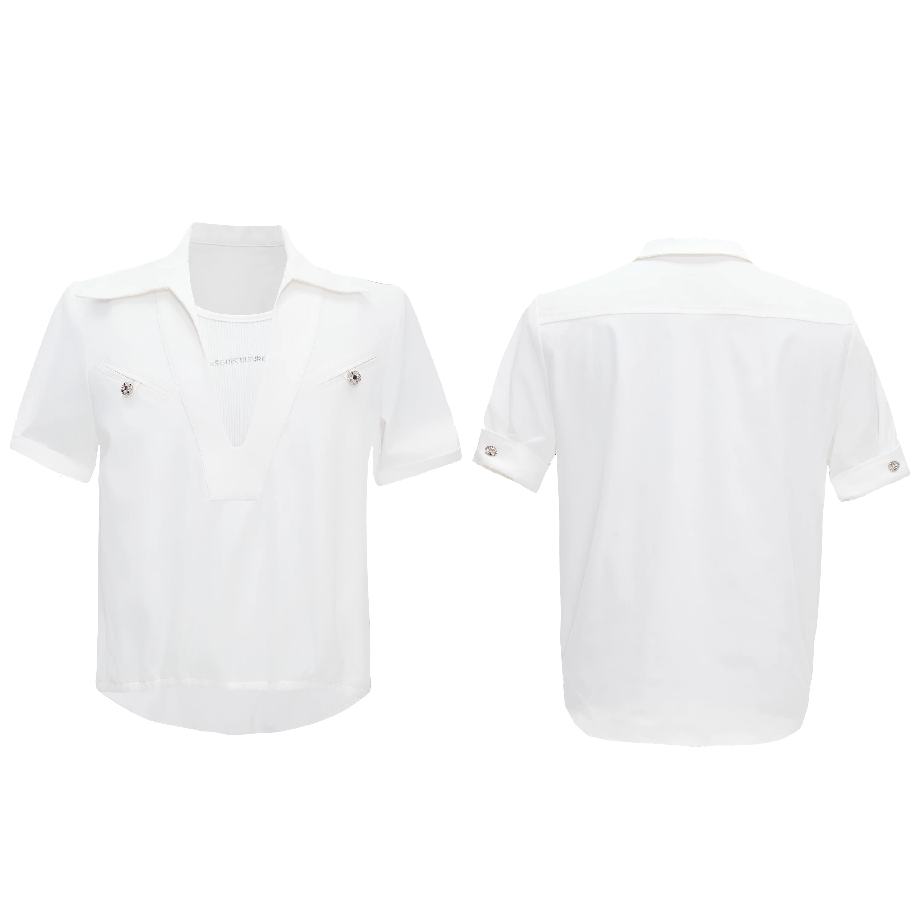 Deep V Neck Utility Pocket Shirt