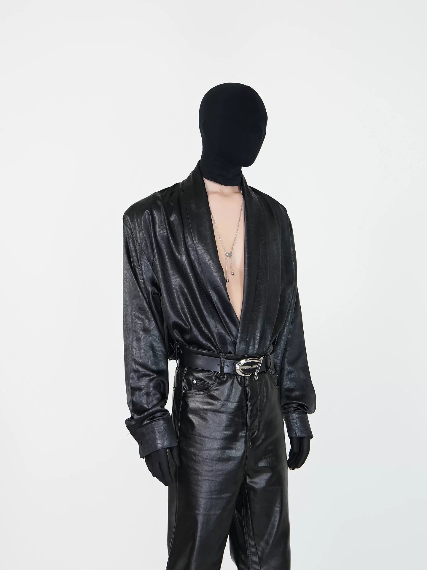 Obsidian Drape Faux‑Leather Shirt