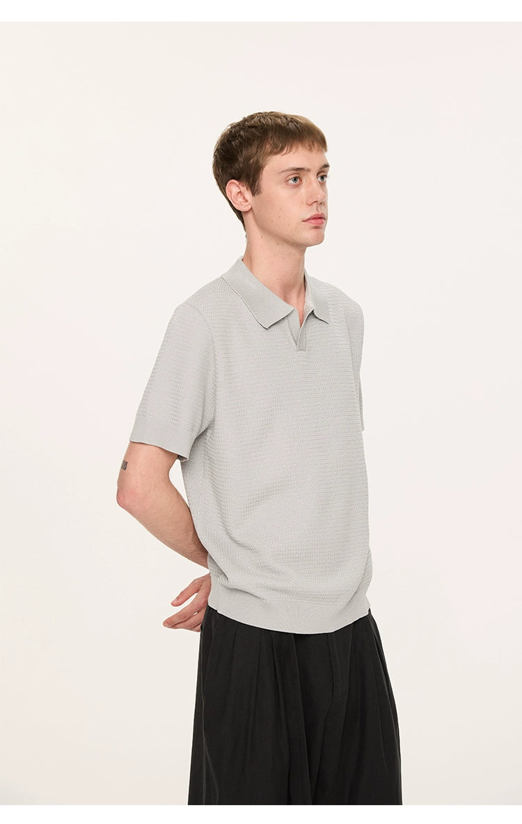 Textured Ice Silk Knit Polo Shirt