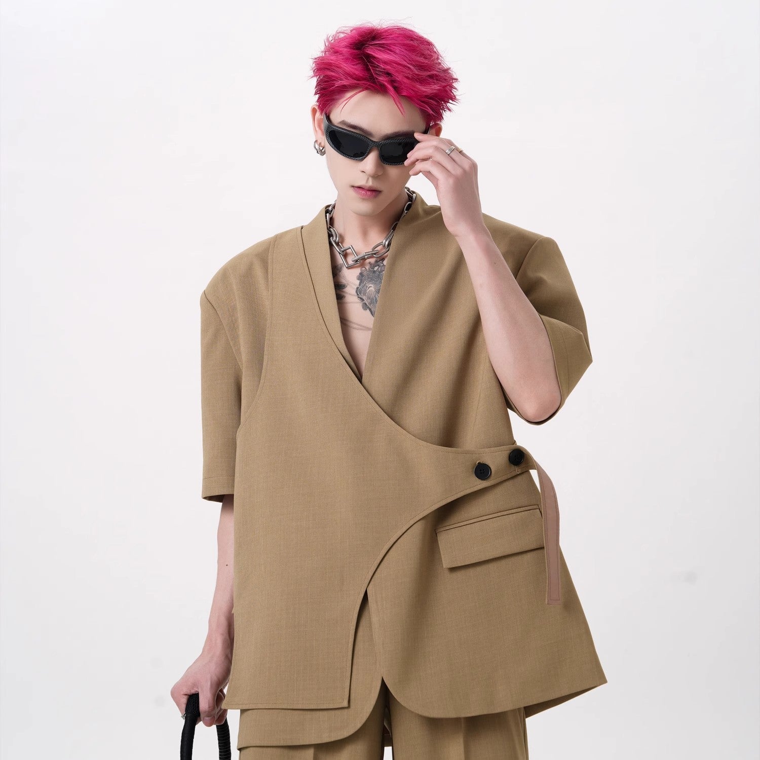 Asymmetric Short Sleeve Coat & Trouser Setup