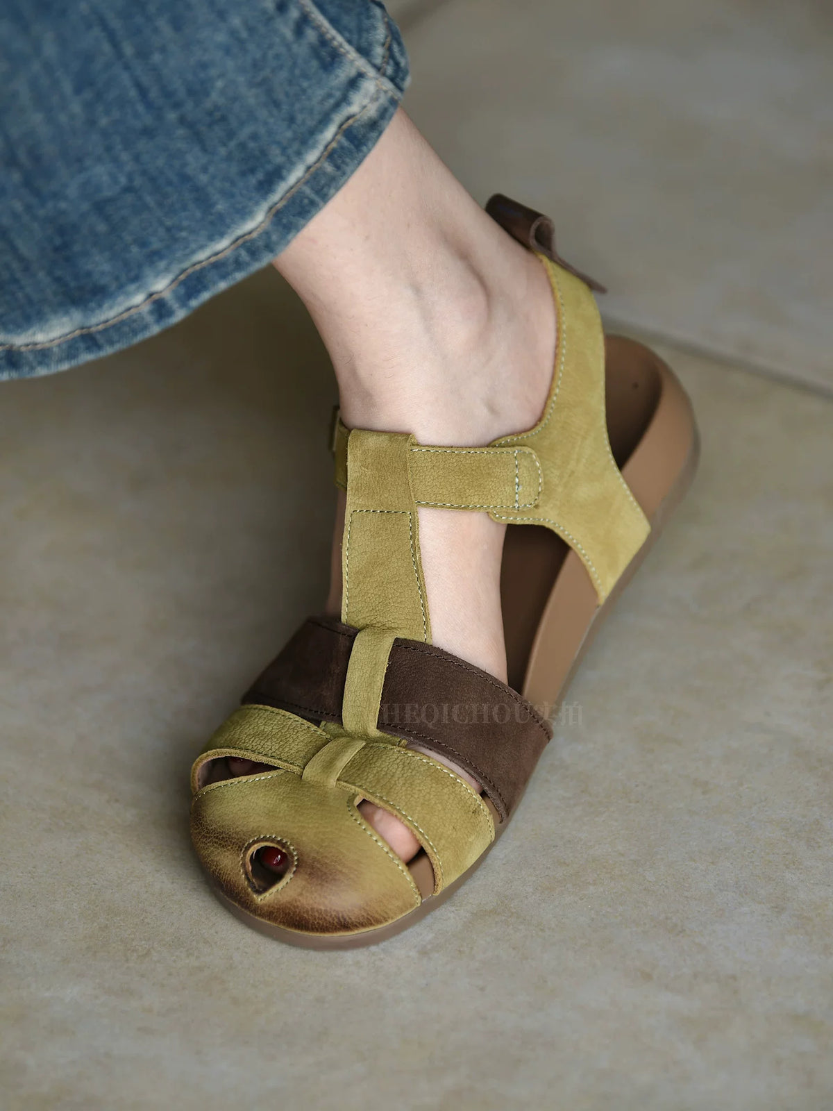 Meadow Vintage T-Strap Leather Sandals
