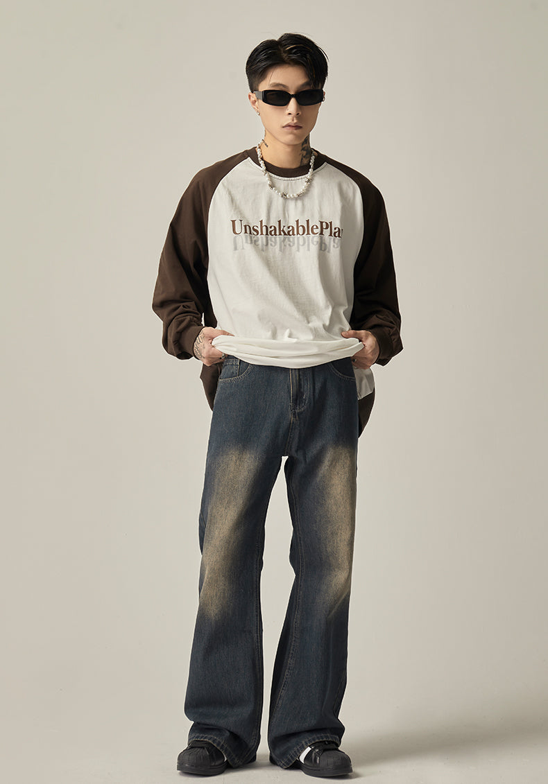 빈티지 워시 와이드 레그 진