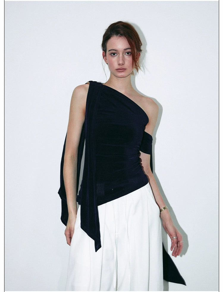 Asymmetric Draped Velvet Top