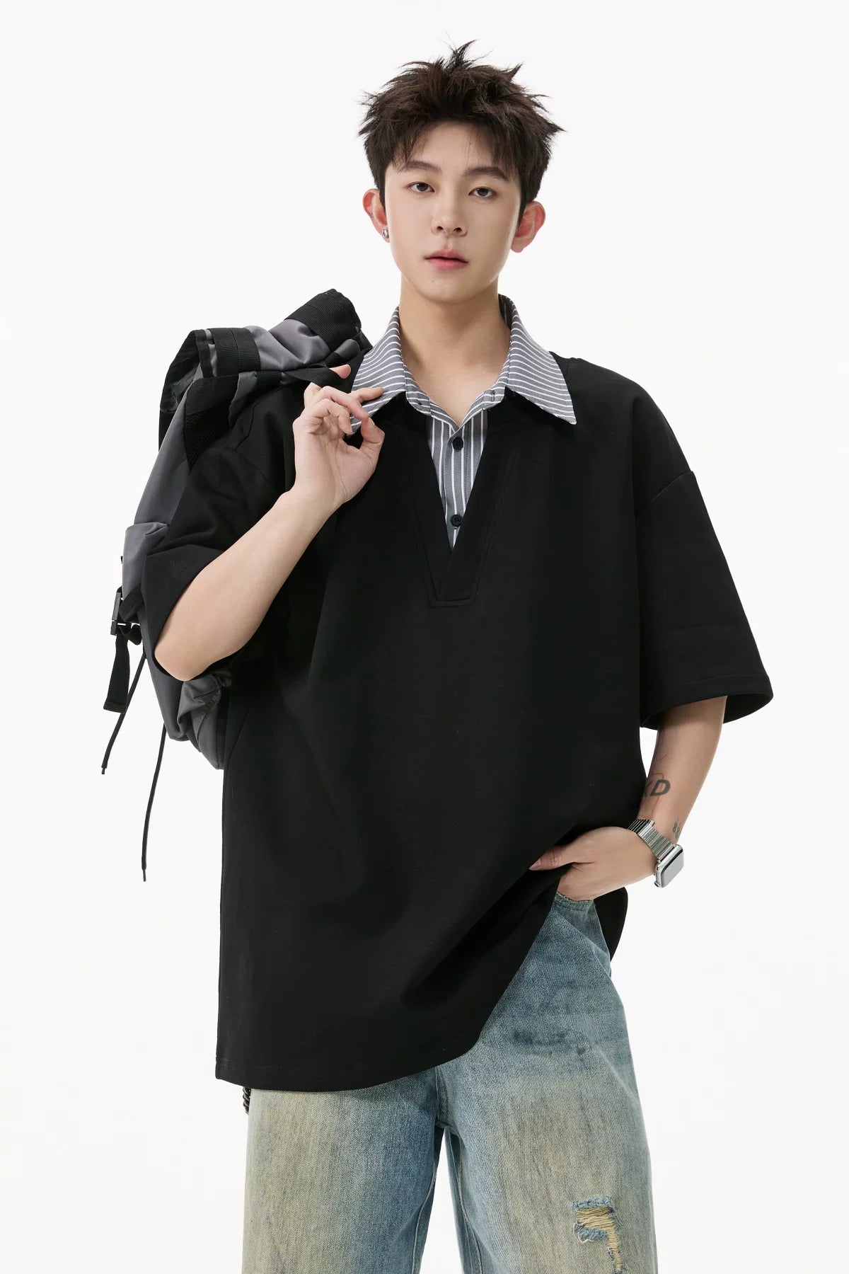 Layered Plunge Popover Polo