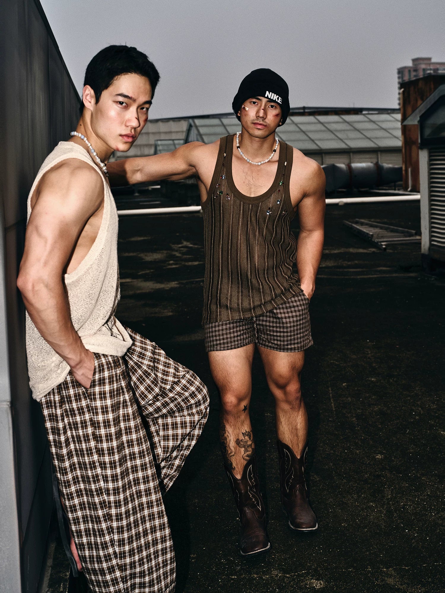 Chestnut Check Wide-Leg Track Pants