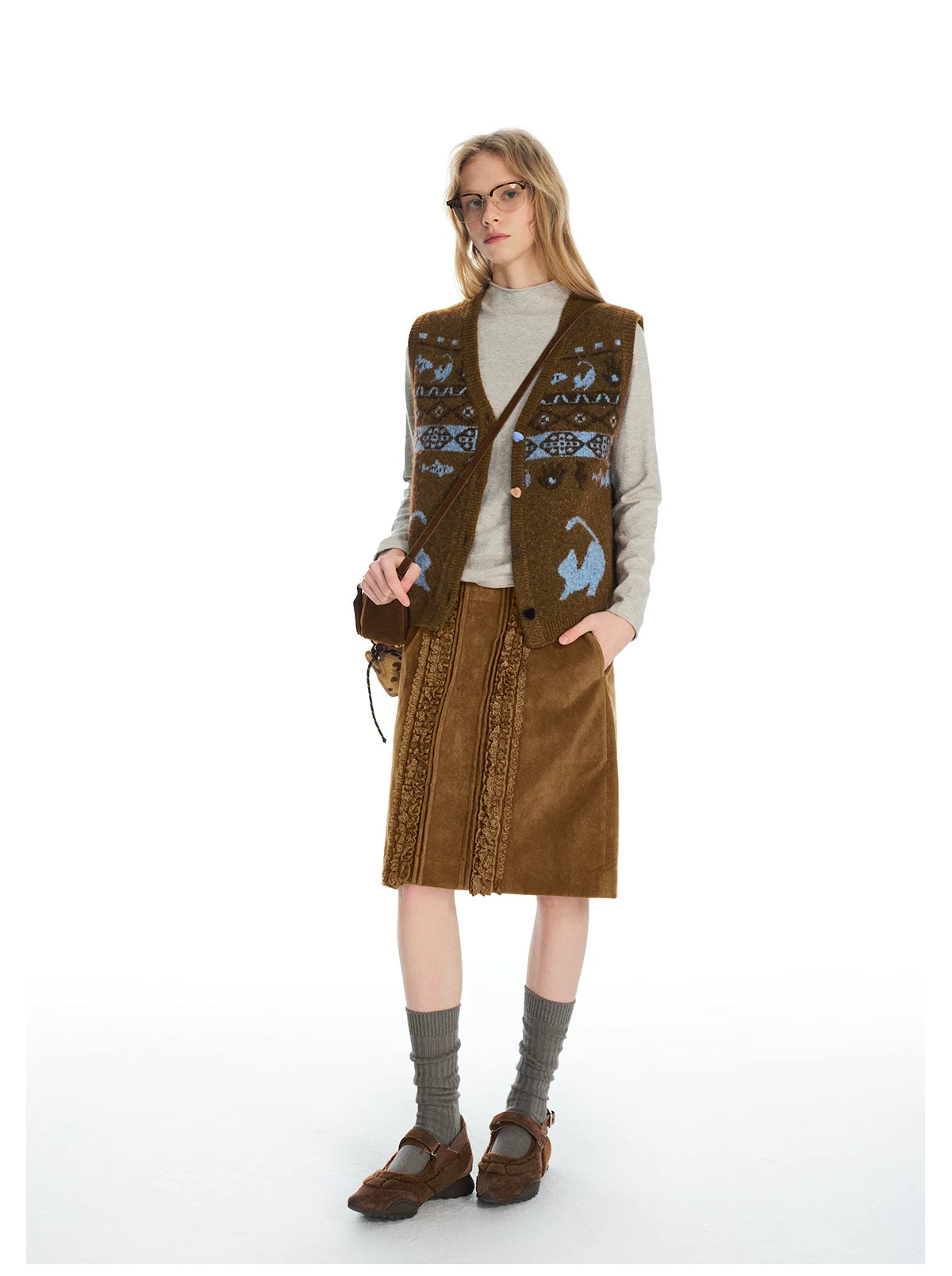 Caramel Lace Carriage Midi Skirt