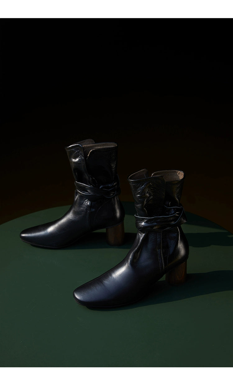 Leather Ankle Boots with Block Heel