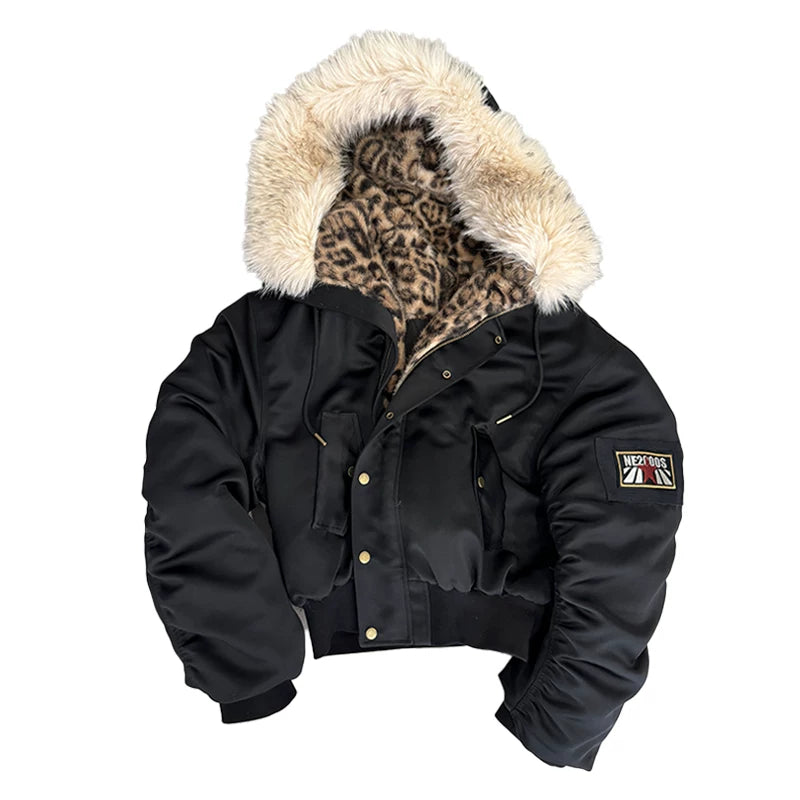 Leopard Sentinel Fur-Collar Bomber Jacket