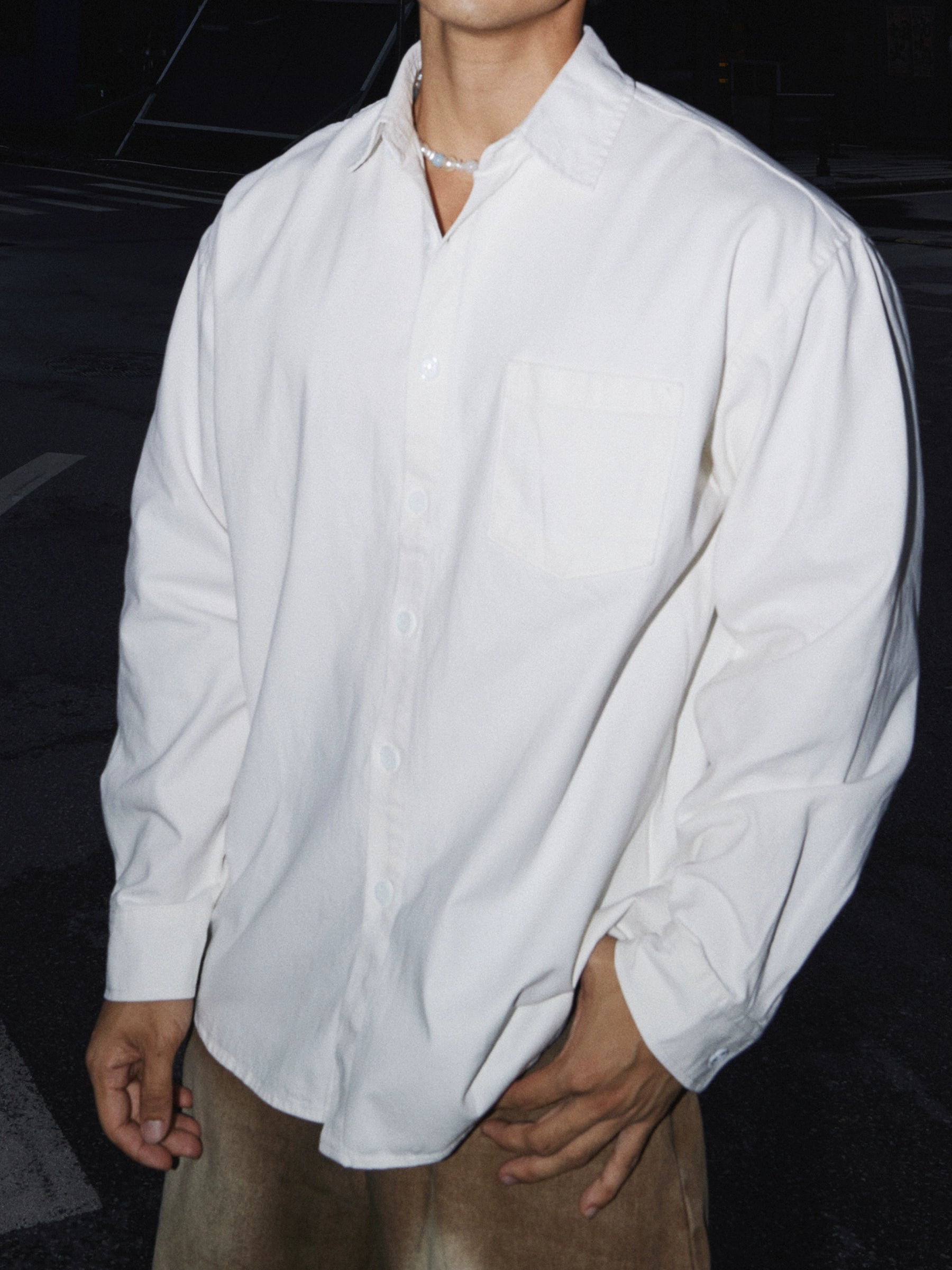 Washed Oversized Button-Up Long Sleeve Shirt