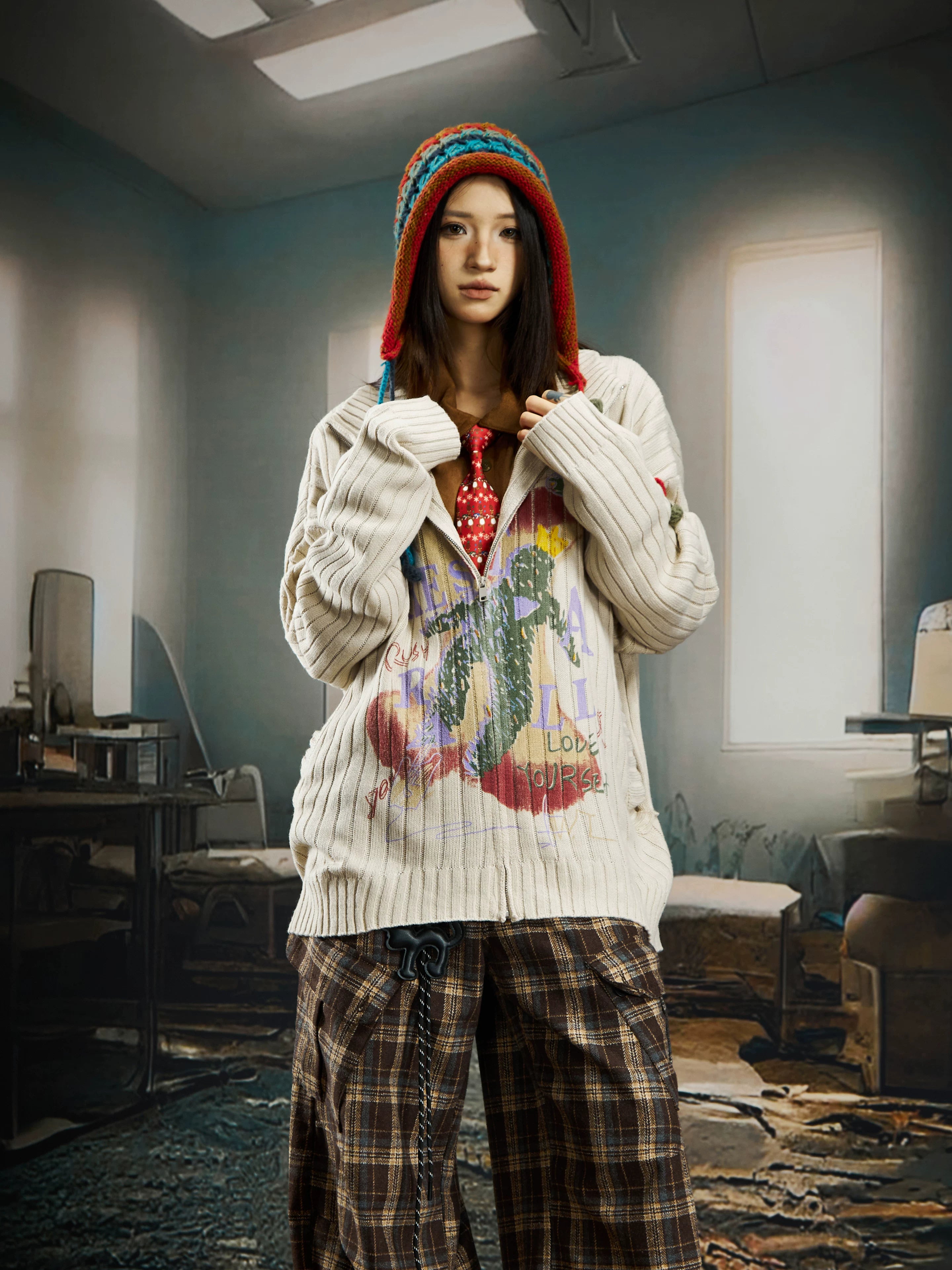 Crushed Petals Garden Zip Knit Cardigan