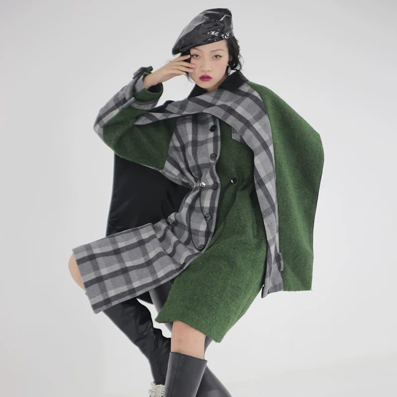 Moss Plaid Hybrid Cape Coat