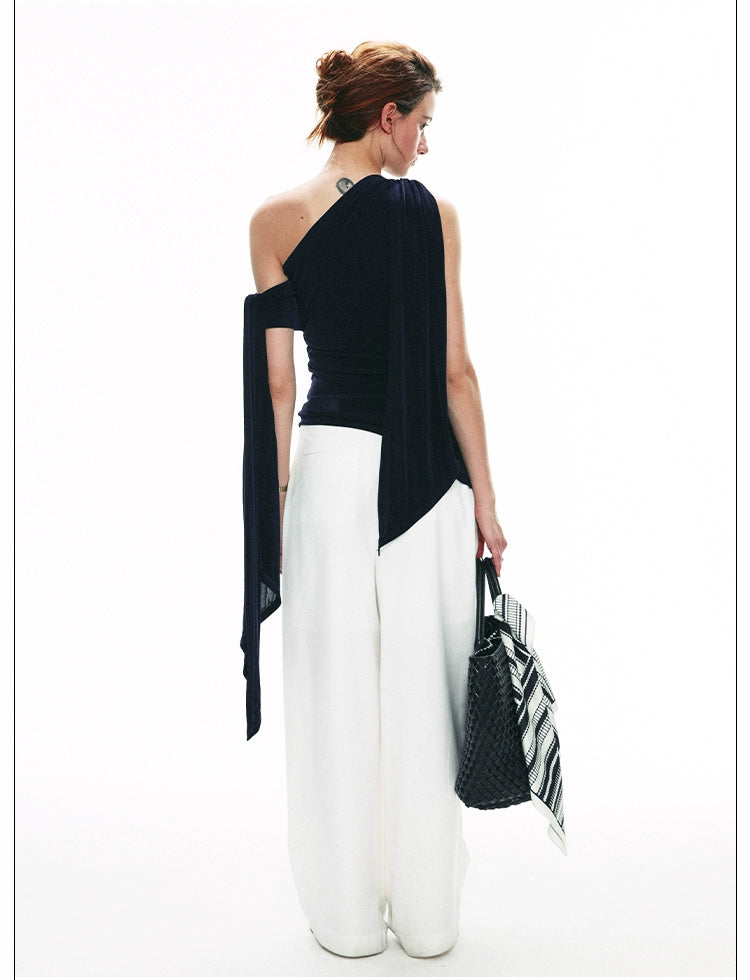 Asymmetric Draped Velvet Top