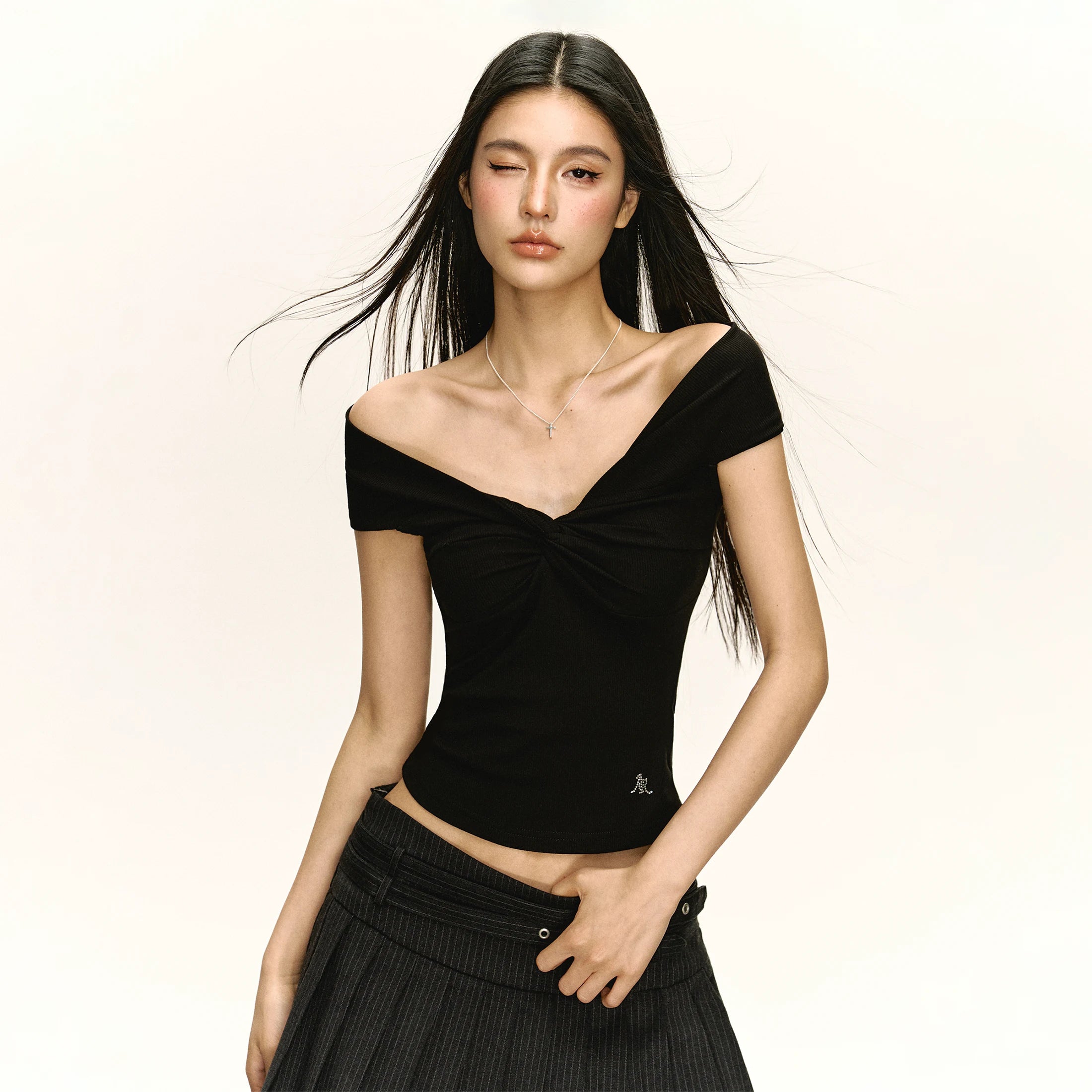 Twist Front Off-Shoulder Fitted Top