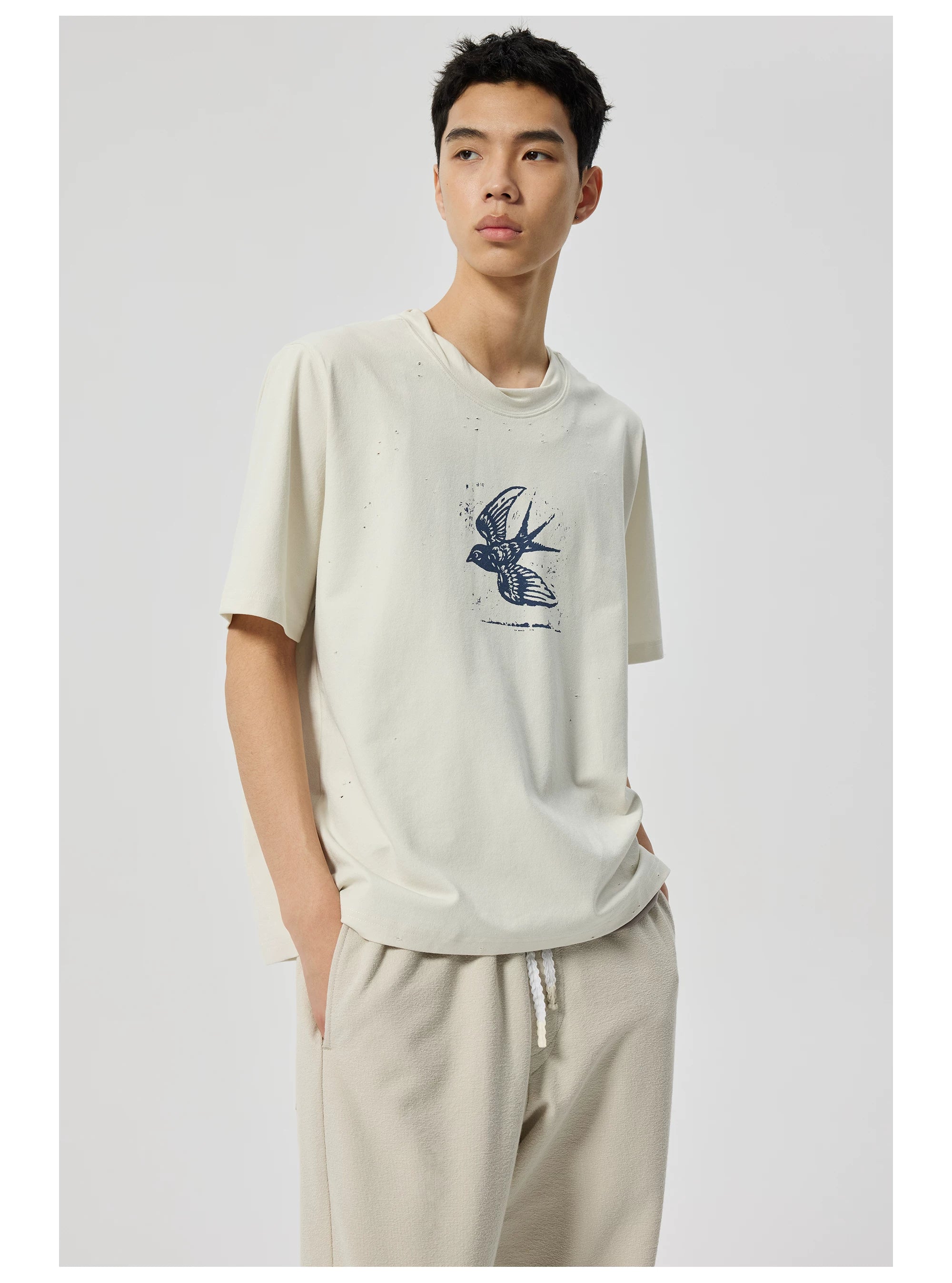 Bird Graphic Distressed T-Shirt