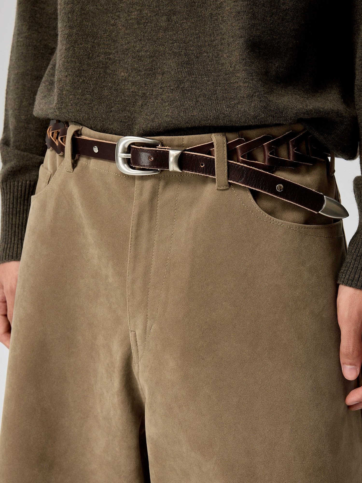 Rivet Weave Dual-Tone Leather Belt