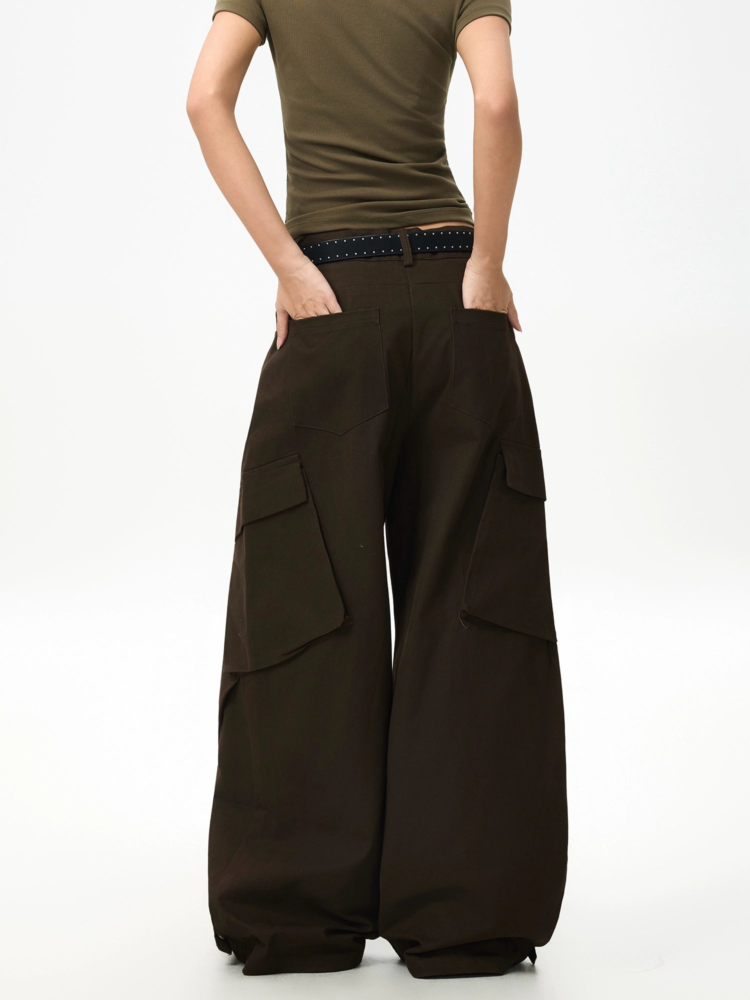 Espresso Voyager Wide-Leg Cargo Pants
