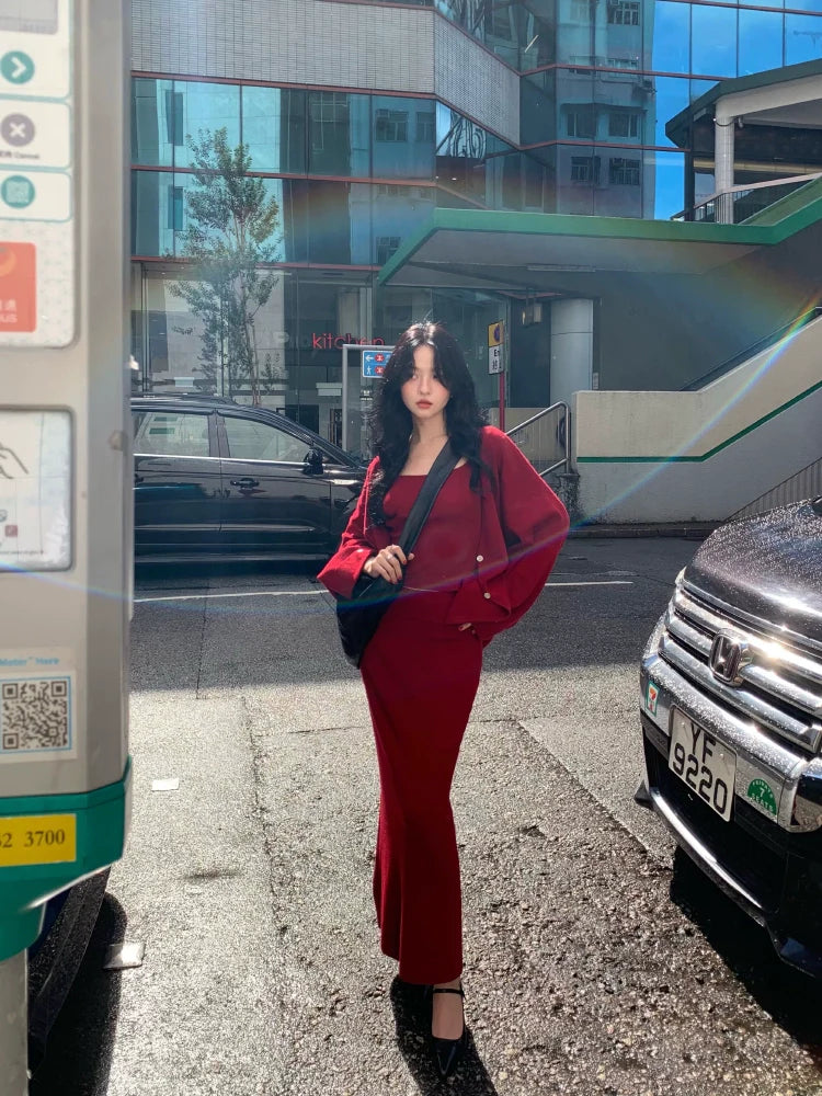 Cardigan and Knit Maxi Skirt Setup