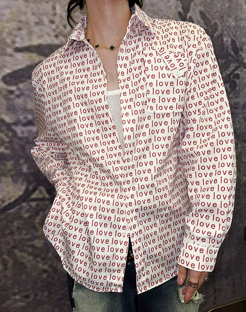 Red Love Print Button Up Shirt