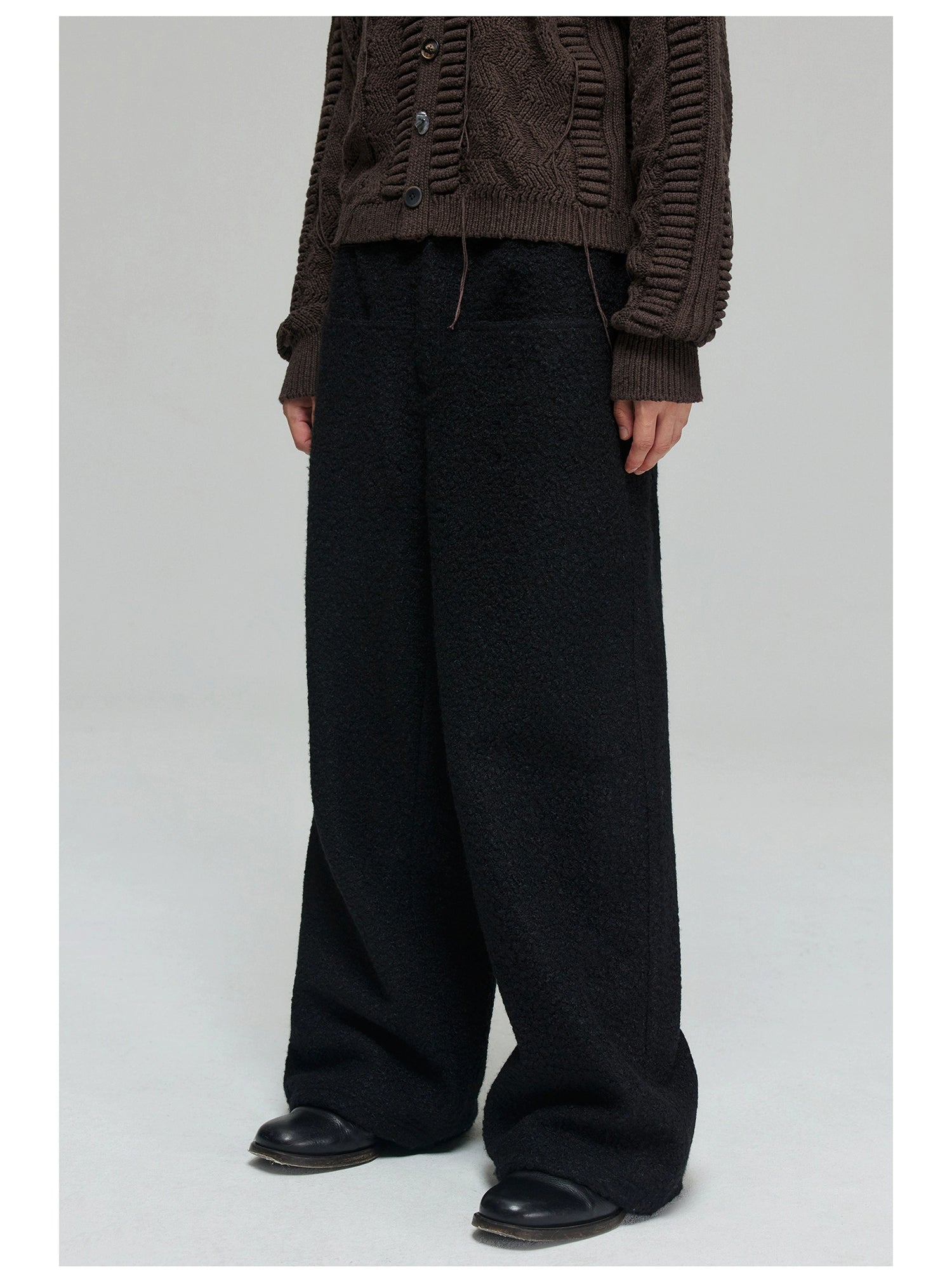 Textured Wide-Leg Fleece Pants