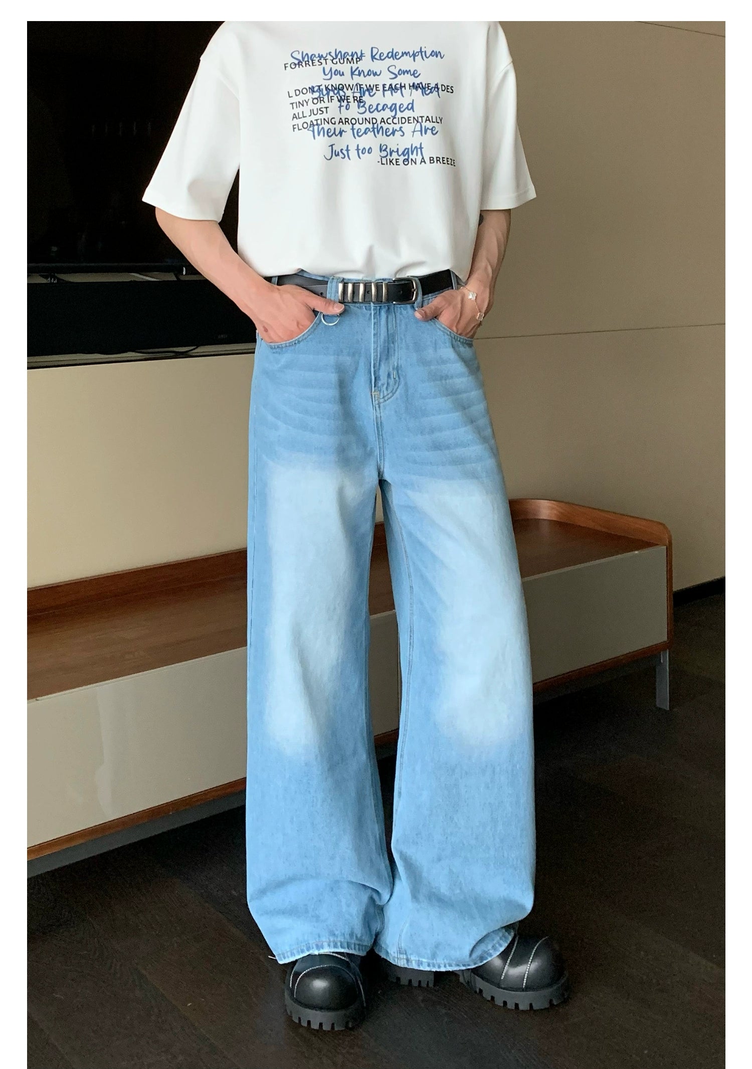 Straight-Wide-Leg Wash Jeans