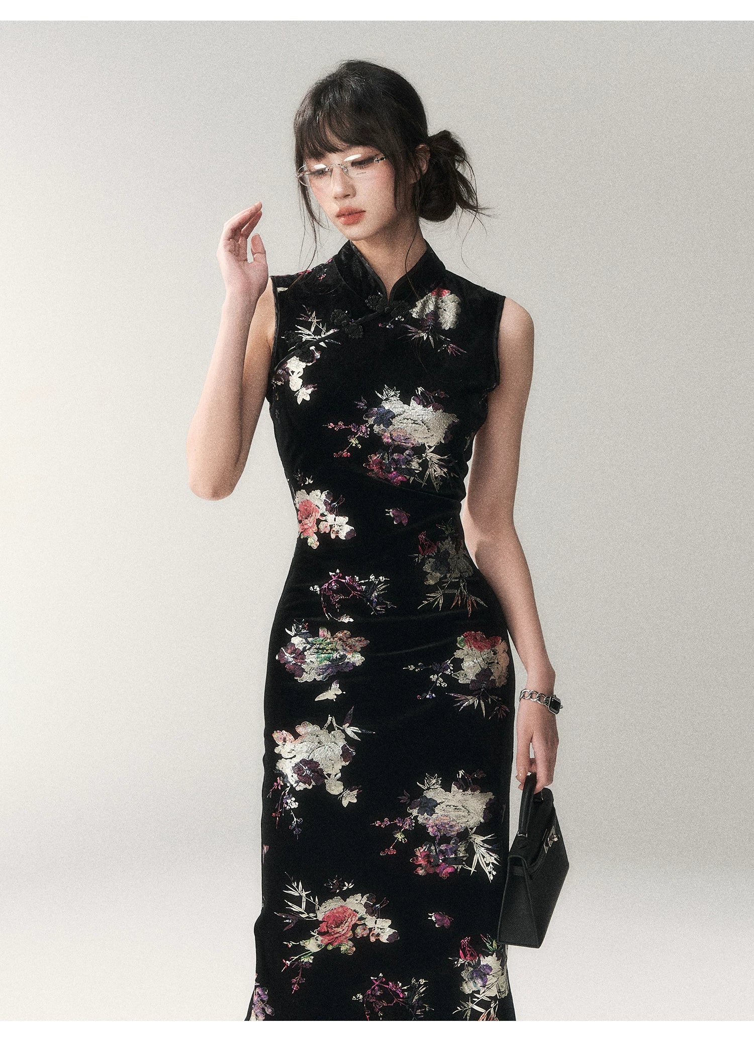 Midnight Peony Cheongsam Dress