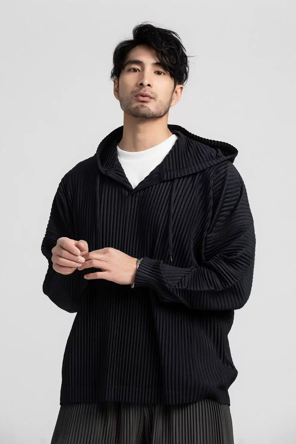 Glacier Wave Pleated Hoodie