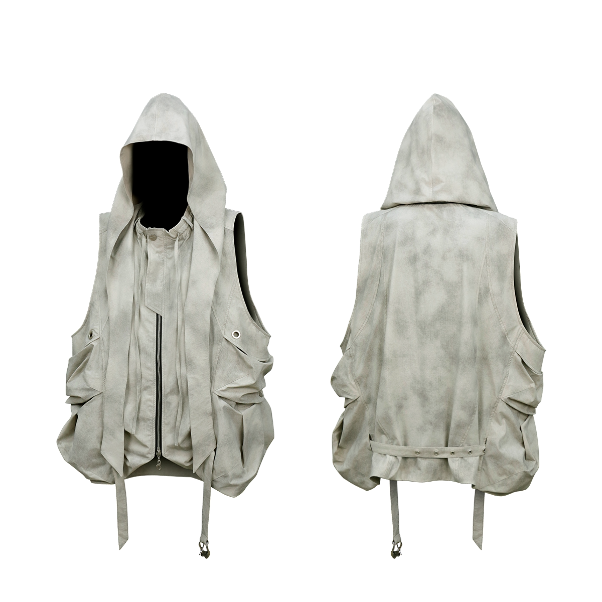 Draped Utility Hooded Zip Vest