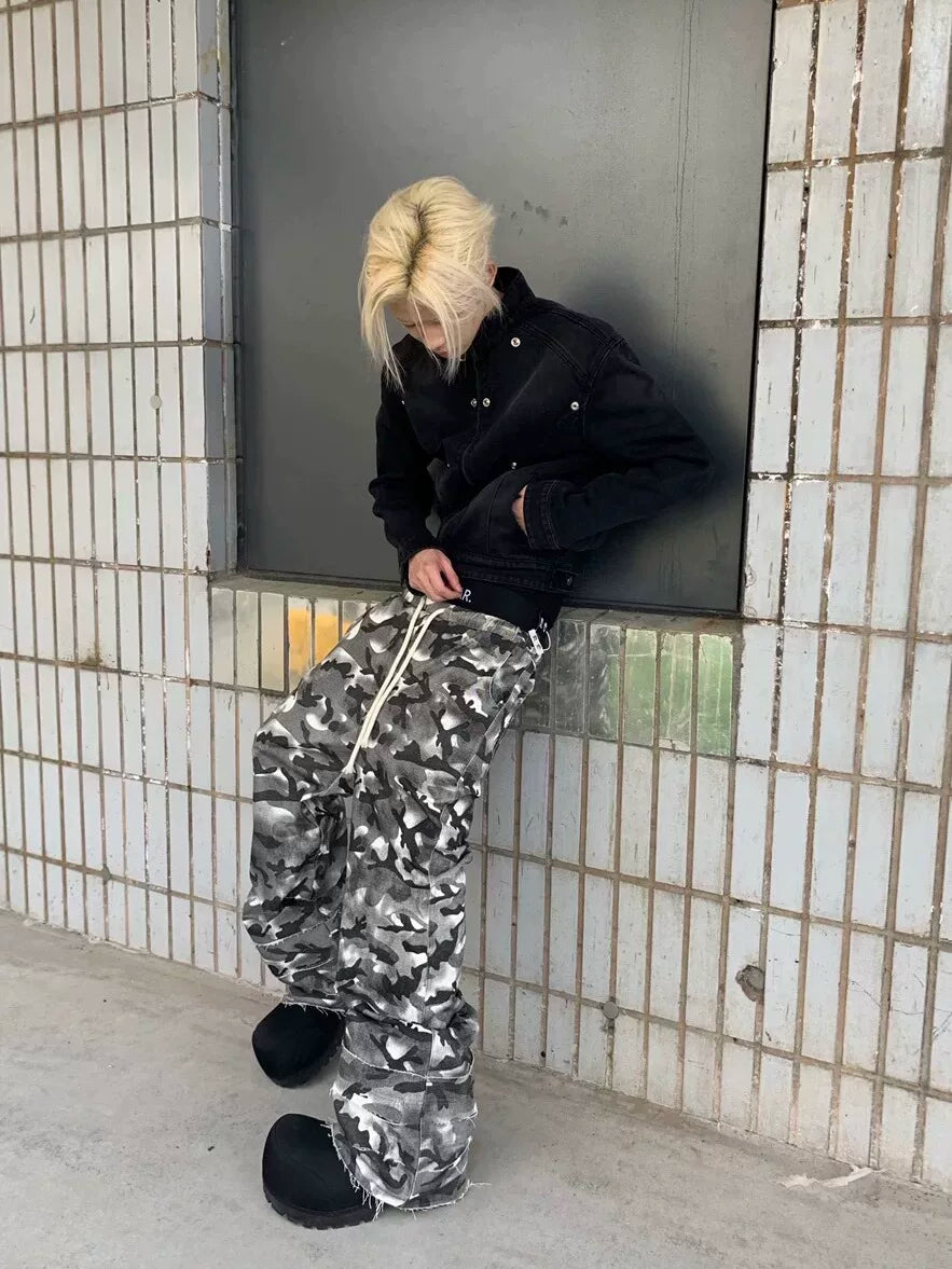 Smoke Camo Double‑Waistband Trousers