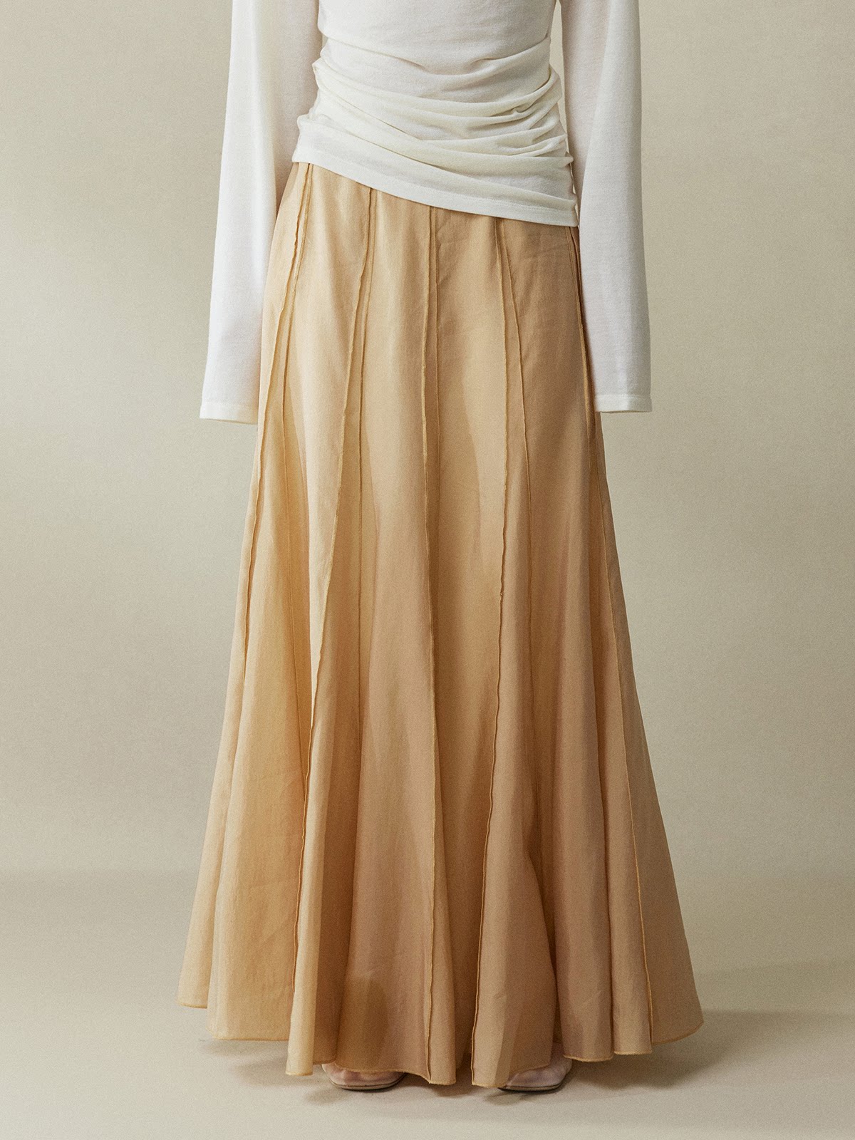 Paneled Cupro Fishtail Maxi Skirt