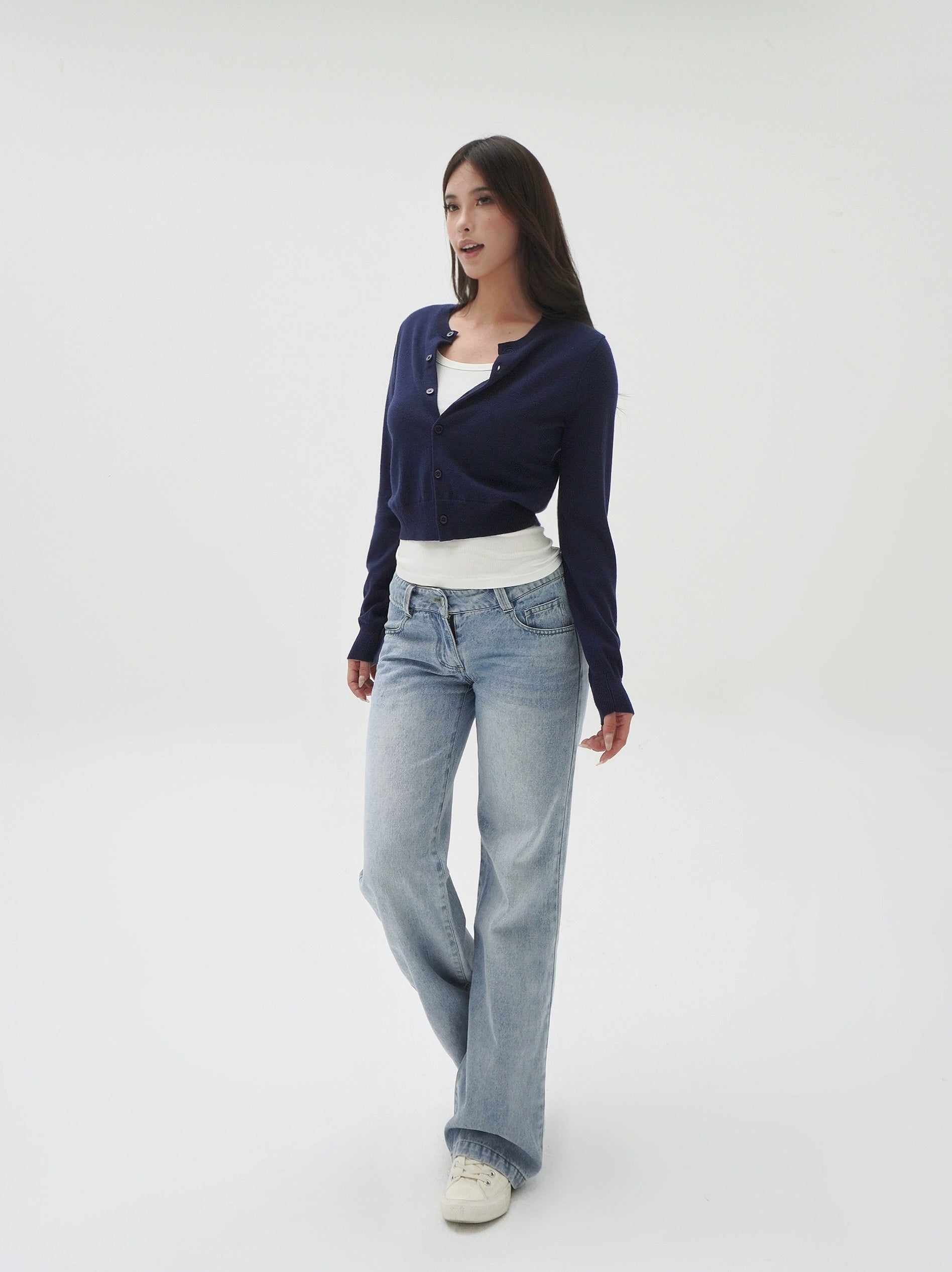 Slim-Fit Cropped Knit Cardigan Sweater