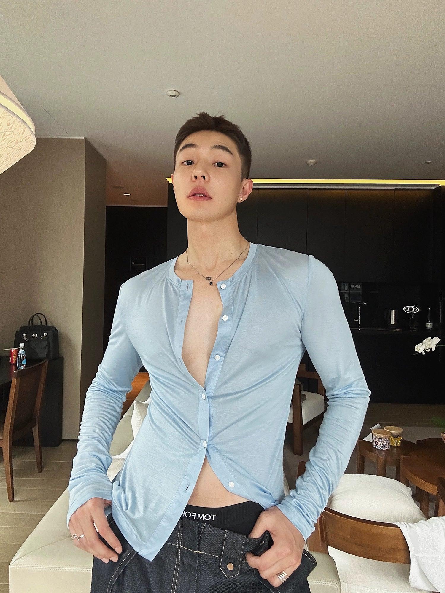 Weave Studio Light Blue Slim Fit Boton -Up Shirt - Camisa de hombres livianos de manga larga