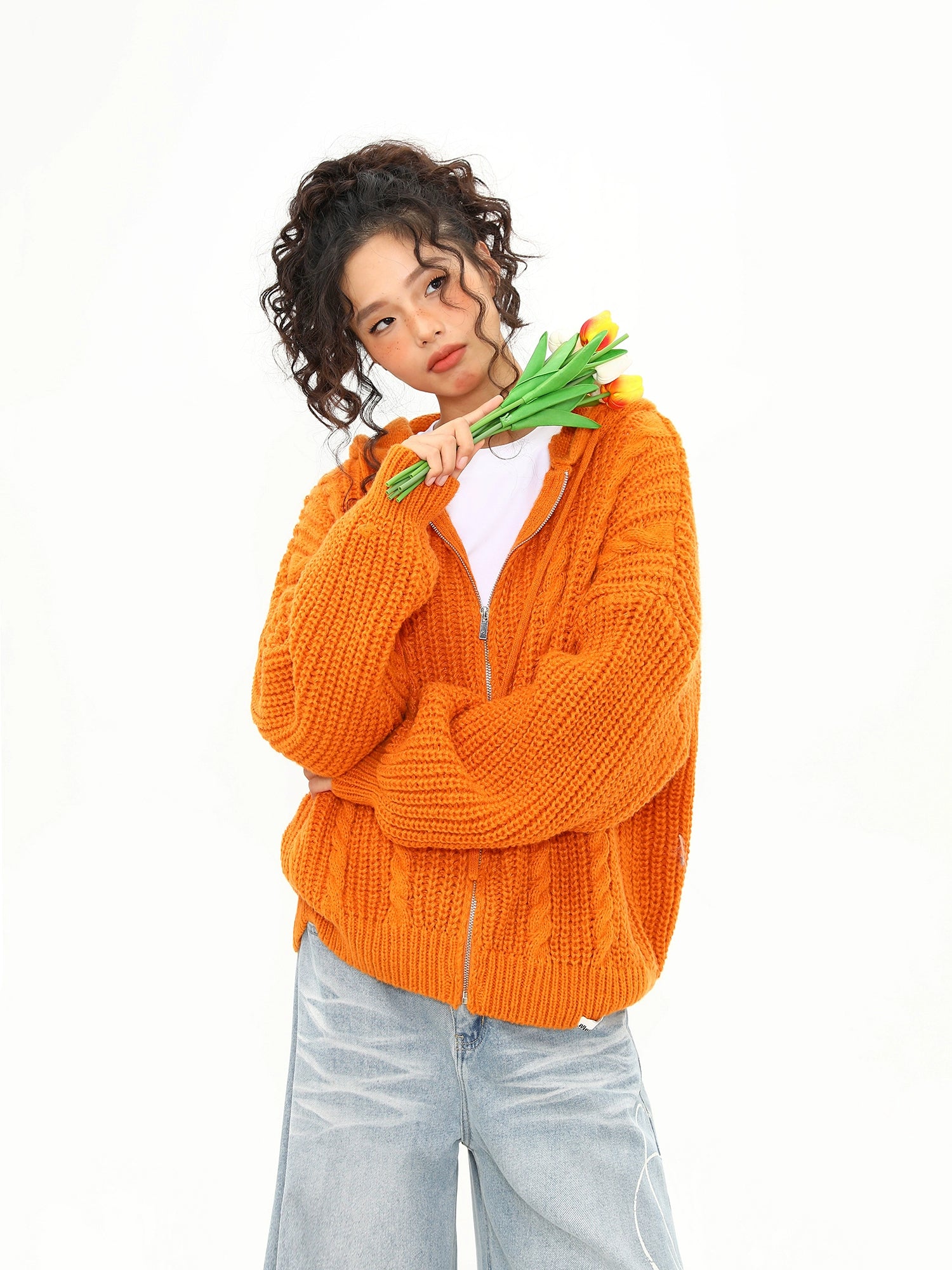 Sunburst Cable Knit Zip Hoodie