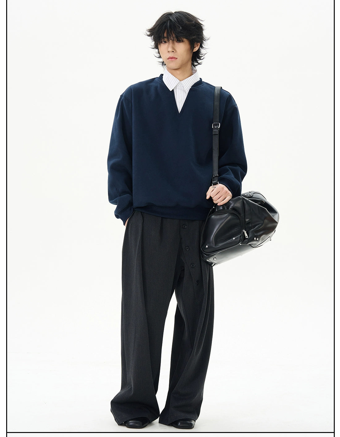 Navy Notch-Neck Sweatshirt