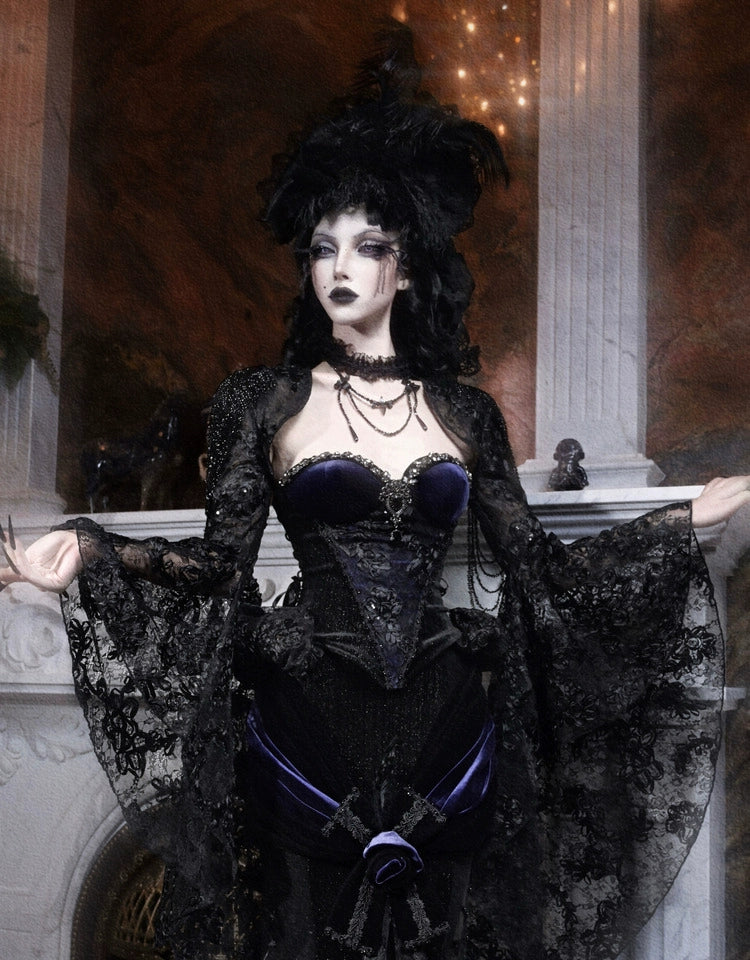 Gothic Black Lace Dramatic Bell Sleeve Bolero