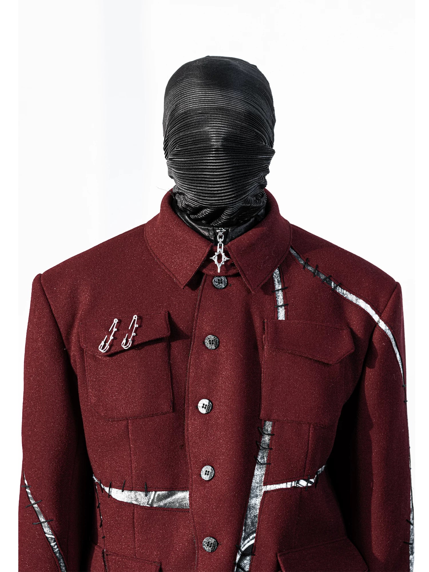 Crimson Voltage Traced Wool Field Jacket