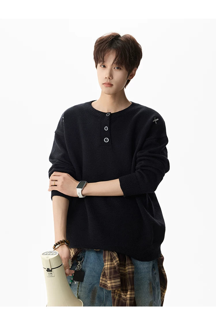 Campus Mist Henley Knit Sweater