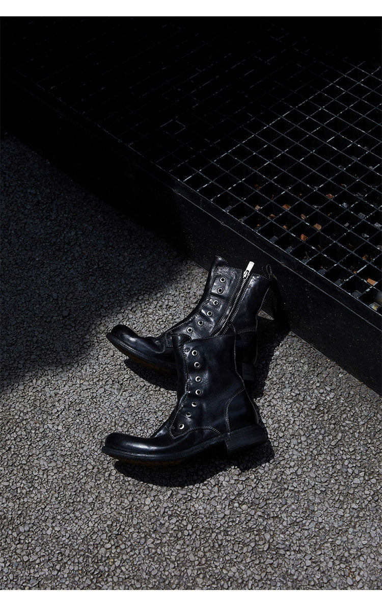 Brown Leather Lace-less Combat Boots