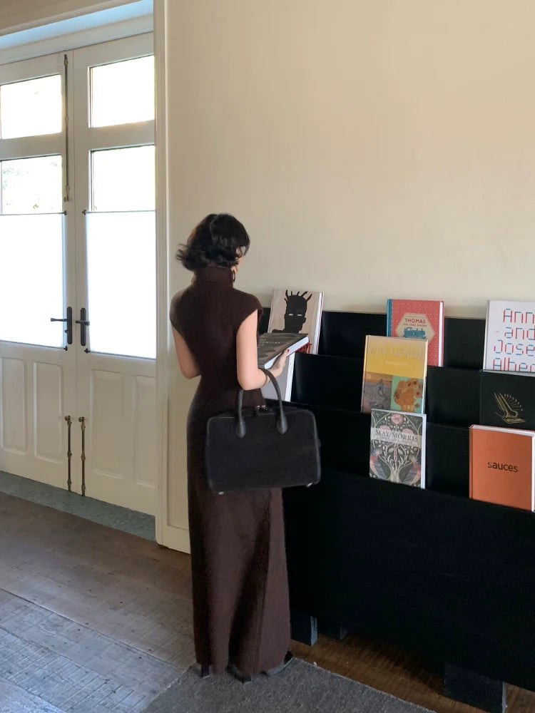 Warm Mohair Turtleneck Knit Maxi Dress