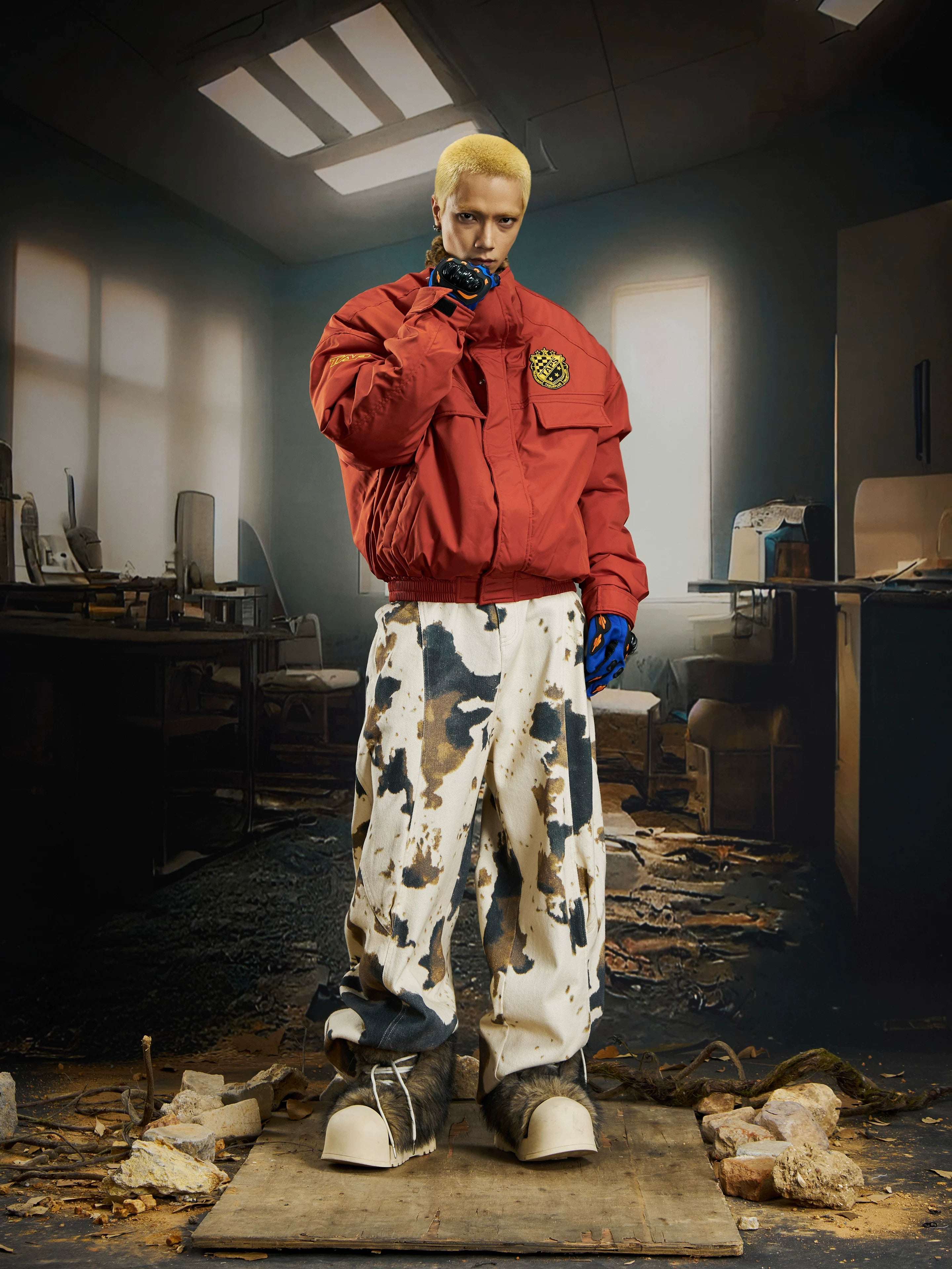 Ember Prowl Leopard‑Collar Bomber Jacket